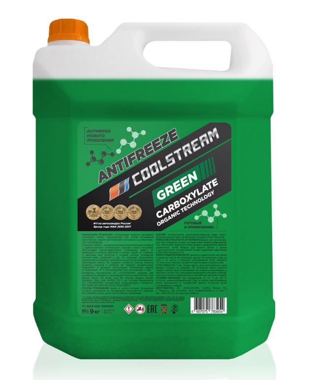 АНТИФРИЗ COOLSTREAM GREEN (зеленый) 9кг (Carboxylate) (CS010913GR COOLSTREAM)