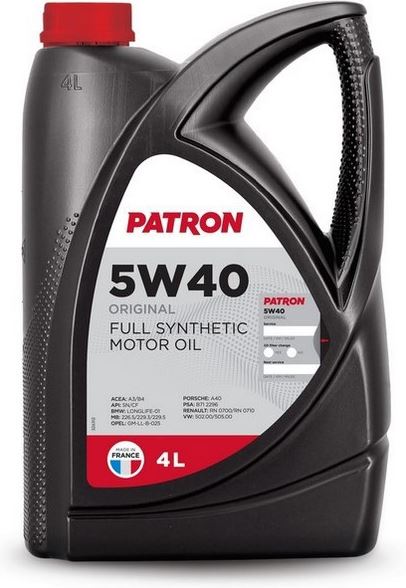 PATRON 5W40 4L ORIGINAL ACEA A3B4, API SNCF, BMW LL-01, MB 226.5229.3229.5, GM-LL-B-025, A40, PSA B712296, RN07000710, VW 502.00505.00 (5W404LORIGINAL PATRON)