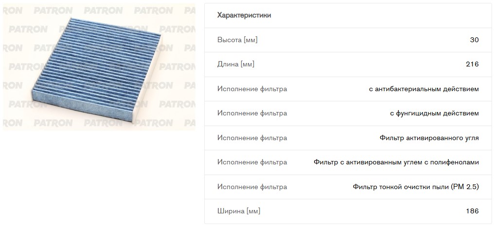 Фильтр салона антибактериальный TOYOTA CAMRY 2.0-3.5 18-, RAV4 2.0, 2.5 18- LEXUS RX 15- (PF2487 PATRON)