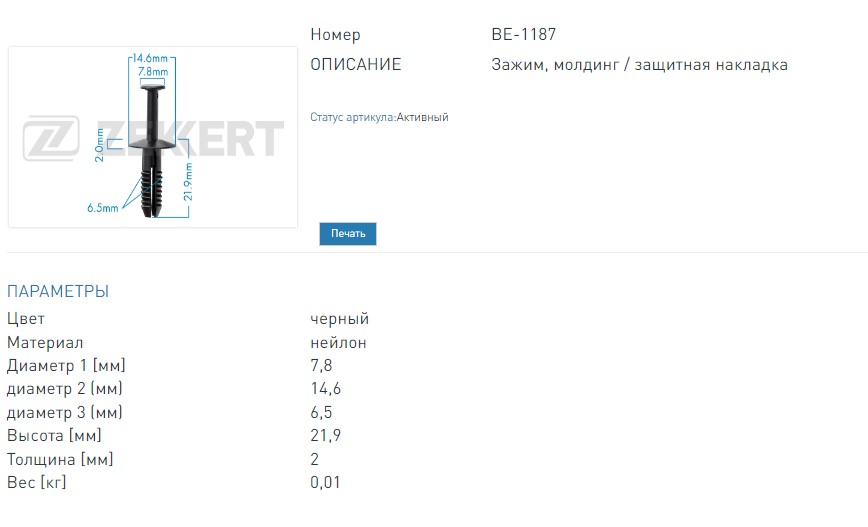 Клипса крепёжная BMW (миним. кол-во заказа 10 шт). (BE1187 ZEKKERT)