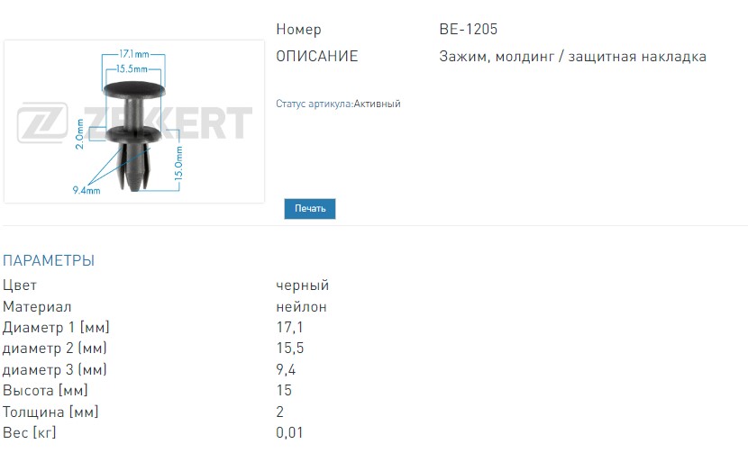 Клипса крепёжная BMW (миним. кол-во заказа 10 шт). (BE1205 ZEKKERT)