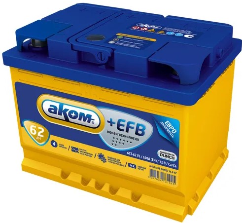 Аккумулятор AKOM +EFB 60 Ач прямая L+ 242x175x190 EN600 А (6CT601 АКОМ)